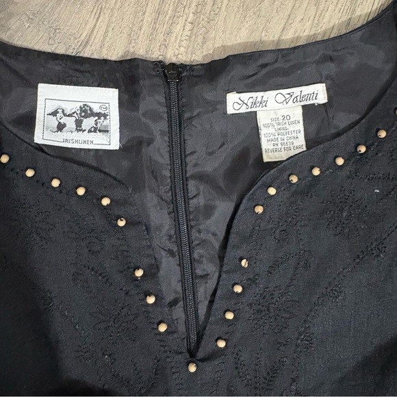 Nikki Valenti 100% Irish Linen Midi Dress Sz 20 Black Embroidered Sleeveless - Picture 3 of 14